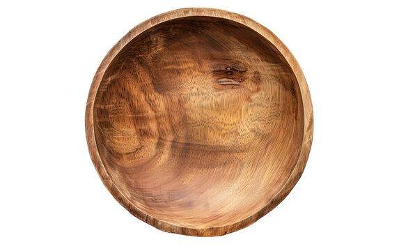 Top view empty wooden bowl on transparent or white background