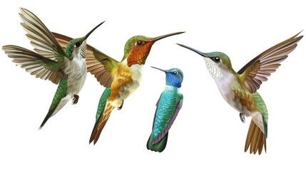 Obraz premium Photo realistic small little animal hummingbird set collection. Isolated on white background Generative AI
