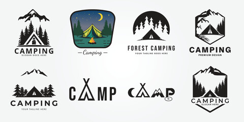 set bundle camp forest logo icon design vector illustration - obrazy, fototapety, plakaty