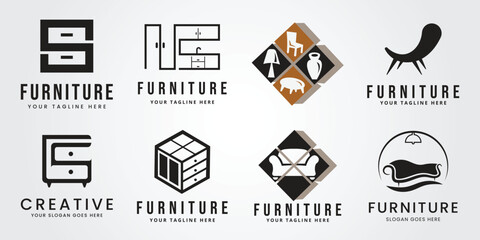 set bundle furniture logo icon design vector illustration template - obrazy, fototapety, plakaty