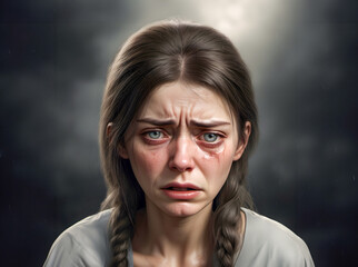 Crying woman, close up. Beaten up, domestic violence concept. - 771773877