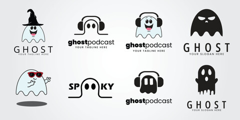 set bundle halloween logo icon design inspiration with ghost vector illustration