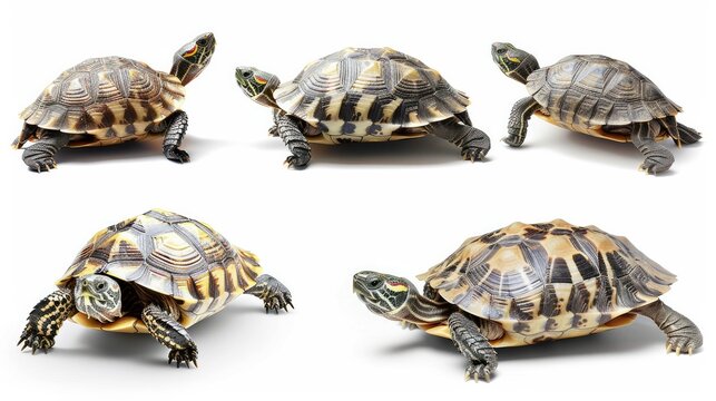 Photo realistic small little animal turtle set collection. Isolated on white background Generative AI