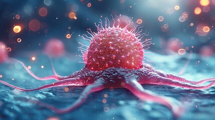 Cancer cells as seen with a microscope. 3d illustrations. - obrazy, fototapety, plakaty