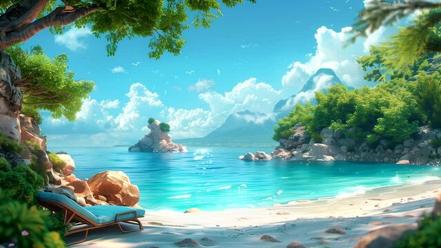 Animated background of a summer vacation landscape on a tropical beach. seamless looping 4k time-lapse 