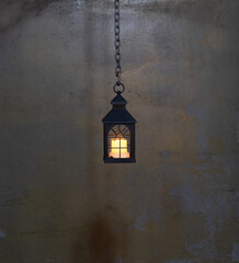 decorative halloween lantern hanging on the wall - 771776433