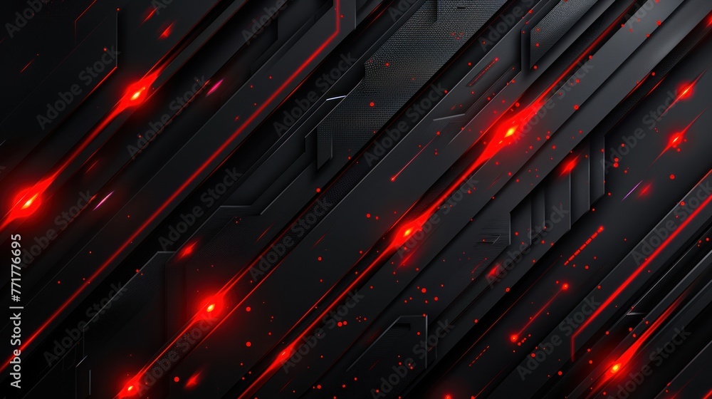 Poster abstract 3d black techno background overlap layers on dark space with red light effect decoration. m