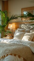 Bedroom With Large Bed and Potted Plant