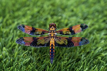 Rhyothemis variegata,is a species of dragonfly on the grass. Rhyothemis variegata,is a species of dragonfly on the grass