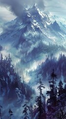 Majestic Mountain Range and Lake Painting