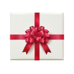 White gift box with red bow on transparent or white background