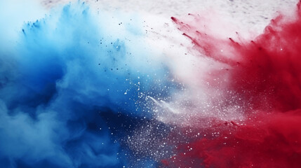 Red white and blue color powder splash. july 4th celebration. American flag for Memorial Day, white graves, 4th of July, Labour Day.
