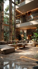 Fototapeta premium Living Room With Furniture and Large Window