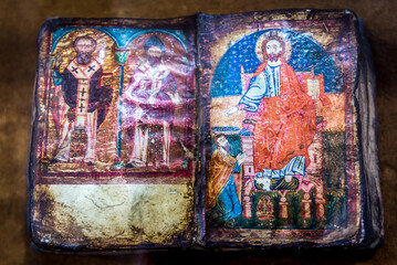 Albaster painting book in museum of Vank - Holy Savior Cathedral in Isfahan, Iran