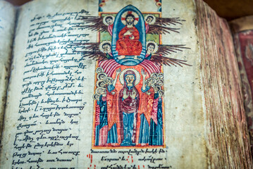 15th century hand decorated gospel in museum of Vank - Holy Savior Cathedral in Isfahan, Iran