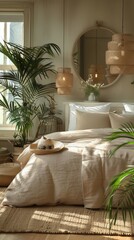 Bedroom With Large Bed and Potted Plant
