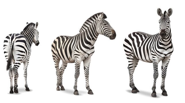 Cute photo realistic animal zebra set collection. Isolated on white background