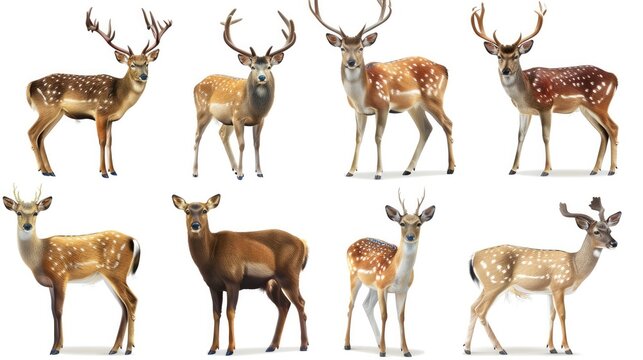 Cute photo realistic animal deer  set collection. Isolated on white background