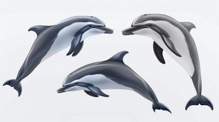 Cute photo realistic animal dolphin set collection. Isolated on white background