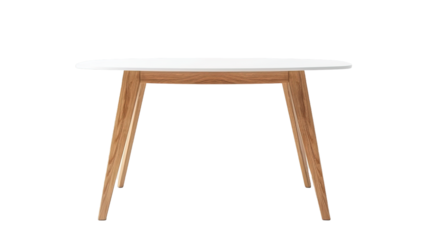 White table with wooden legs on transparent or white background