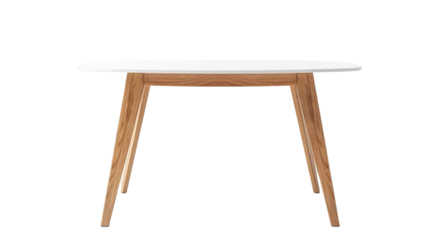 White table with wooden legs on transparent or white background