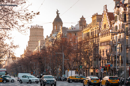 Passeig de Gracia, one of the main avenues in Eixample district of Barcelona, Spain