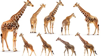 Cute photo realistic animal giraffe set collection. Isolated on white background