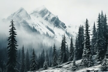 Fototapeta na wymiar Rugged mountain trees winter. Nature dramatic. Generate Ai