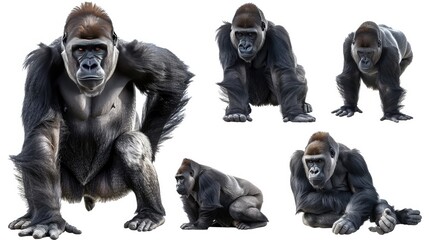 Cute photo realistic animal gorilla set collection. Isolated on white background
