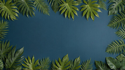 Tropical Leaf Frame on Teal Background