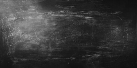 Obraz premium Horizontal highres black empty board or chalkboard wall texture background. Close up of clean school surface. Back to school concept. Blank school chalkboard texture back image board. Dark black stone