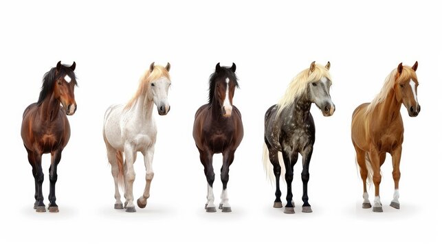 Cute photo realistic animal horse set collection. Isolated on white background