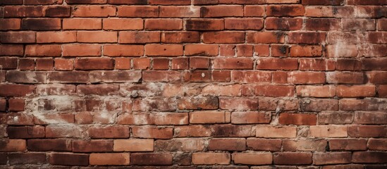 A detailed closeup of an old brick wall showcasing the brown bricks arranged in a rectangular pattern with mortar, highlighting the beautiful art of brickwork - obrazy, fototapety, plakaty