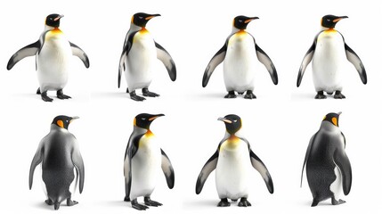 Cute photo realistic animal penguine set collection. Isolated on white background