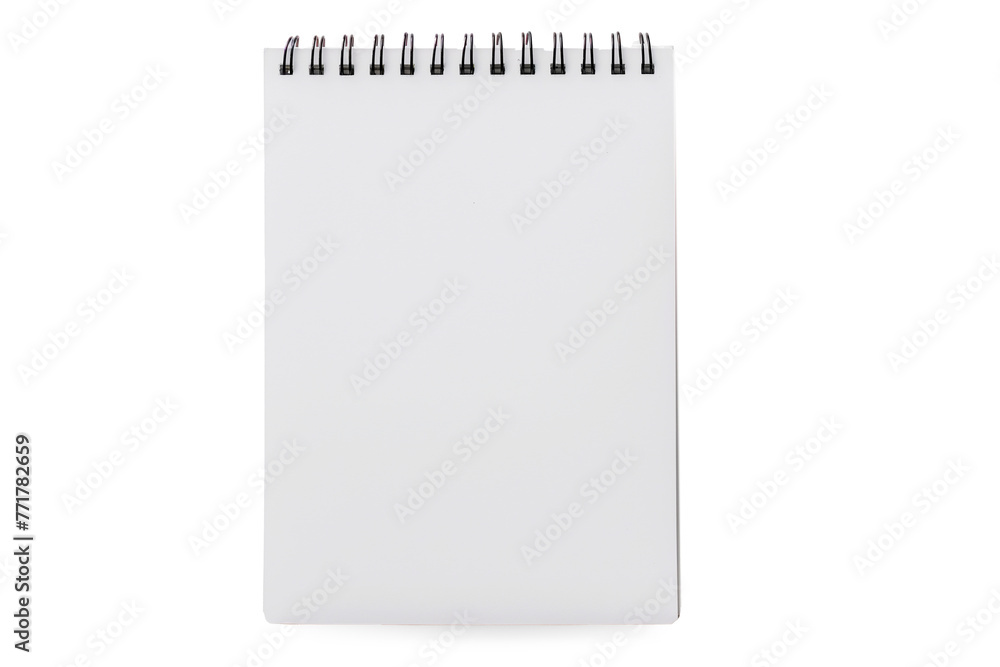 Wall mural small notepad page with spiral on top on white background