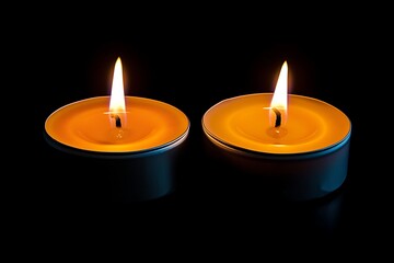 Two candle flame with darkness background,object isolated with black background