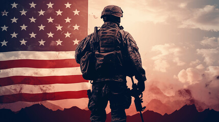 USA soldier silhouettes, flag, graphic design. - obrazy, fototapety, plakaty