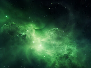 Obraz na płótnie Canvas Green cosmic nebulae painting the galaxy. AI Generation.