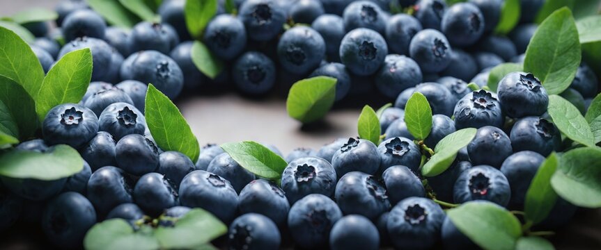 Fresh blueberries with bluberry leaves