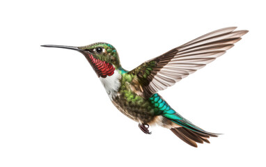 Obraz premium A hummingbird soars gracefully through the air with its wings fully extended