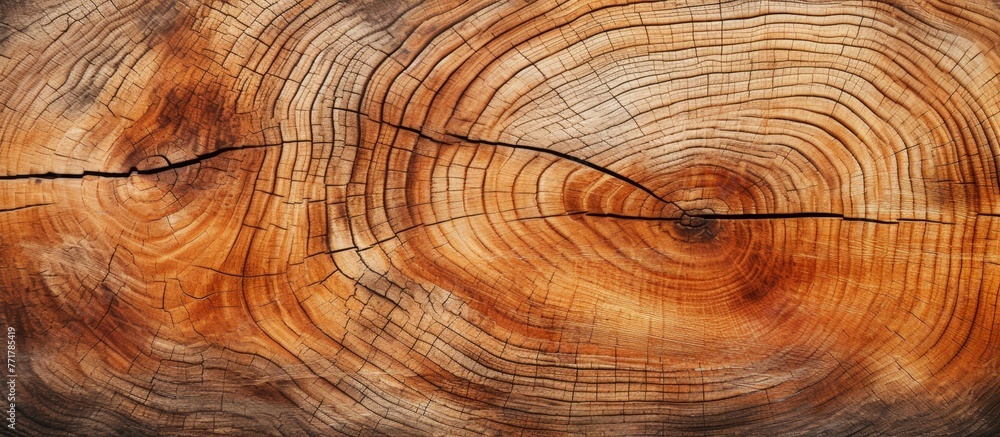 Poster a closeup of a tree trunk displaying the annual rings, showcasing the intricate pattern of hardwood 