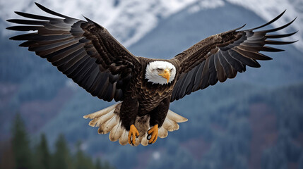 With a regal bearing, the eagle surveys its domain, a timeless symbol of America's enduring strength. - obrazy, fototapety, plakaty