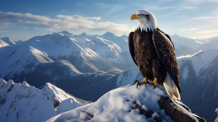 With a regal bearing, the eagle surveys its domain, a timeless symbol of America's enduring strength. - obrazy, fototapety, plakaty