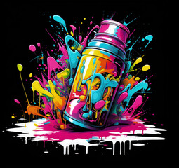 Spray can for graffiti watercolor splashes in the style of pop art, сolorful, vivid