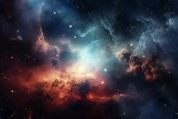 Foto auf Glas Enigmatic Space nebula. Outer cosmos sky. Generate Ai © juliars