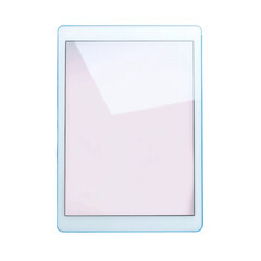 Rectangleshaped white tablet with a pink screen on a transparent background