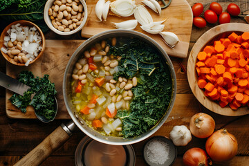 Step-by-Step Preparation of Nutritious Kale Soup from fresh Ingredients - Powered by Adobe