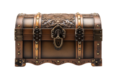 A mysterious wooden chest with an ornate lock resting on top, intriguing and beckoning with secrets