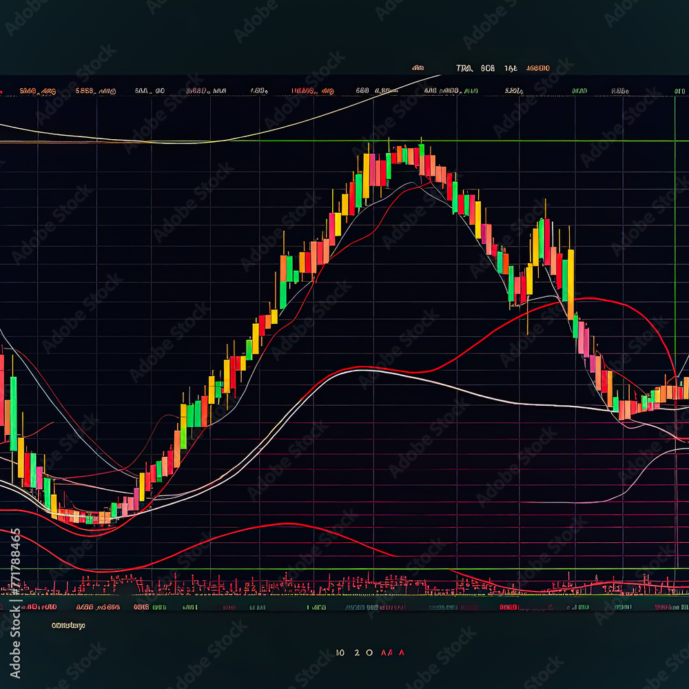 Aufkleber a colorful graph with a dark background. the graph is showing a downward trend. the colors of the gr
