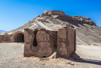 Ruins in area of Dakhma - Tower of Silence, ancient structure built by Zoroastrians in Yazd, Iran
